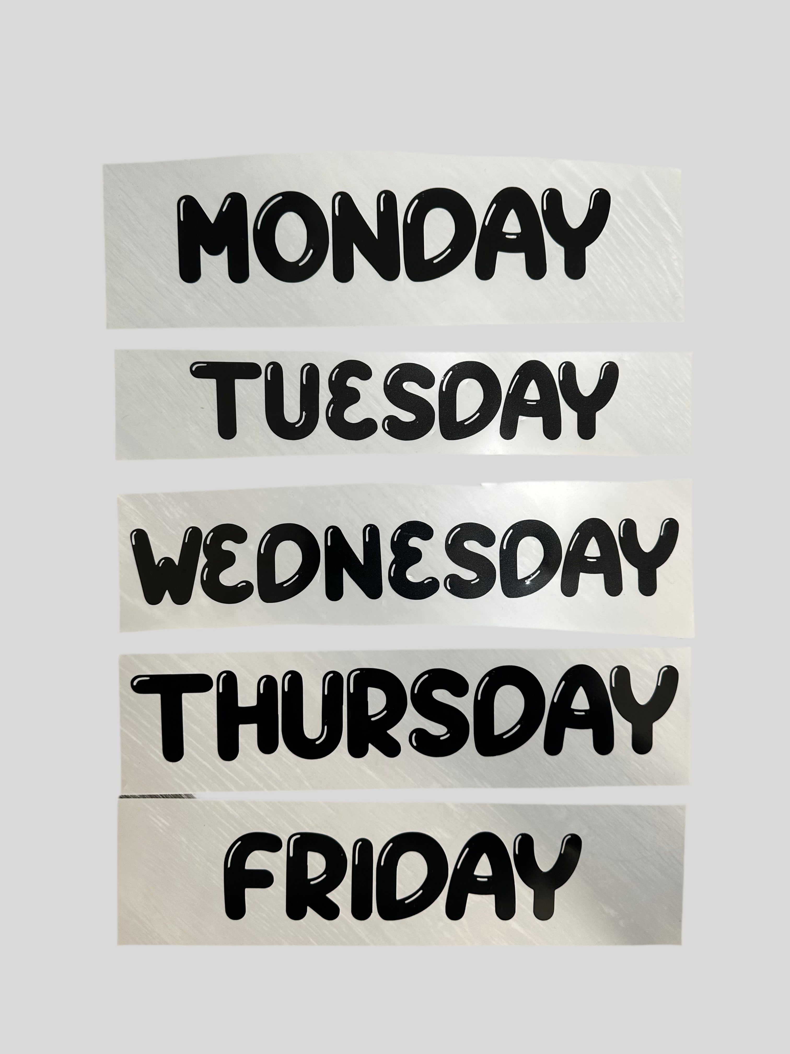 Mon- Fri Days of The Week Decal
